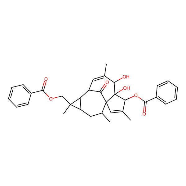 2D Structure of [(1S,4S,5S,6R,9R,10R,11R,12R,14R)-4-benzoyloxy-5,6-dihydroxy-3,7,11,14-tetramethyl-15-oxo-11-tetracyclo[7.5.1.01,5.010,12]pentadeca-2,7-dienyl]methyl benzoate