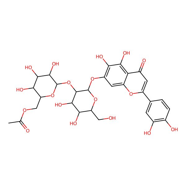 2D Structure of [6-[2-[2-(3,4-Dihydroxyphenyl)-5,6-dihydroxy-4-oxochromen-7-yl]oxy-4,5-dihydroxy-6-(hydroxymethyl)oxan-3-yl]oxy-3,4,5-trihydroxyoxan-2-yl]methyl acetate