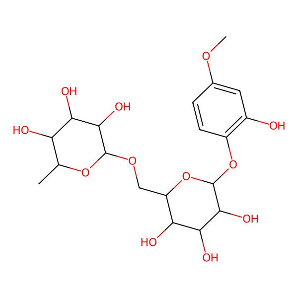2D Structure of (2S,3R,4R,5R,6R)-2-methyl-6-[[(2R,3S,4S,5R,6S)-3,4,5-trihydroxy-6-(2-hydroxy-4-methoxyphenoxy)oxan-2-yl]methoxy]oxane-3,4,5-triol