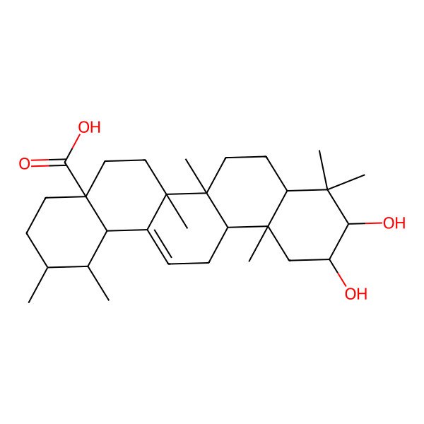 2D Structure of (1S,2R,4aS,6aR,6aS,6bR,8aR,10R,11R,12aR,14bR)-10,11-dihydroxy-1,2,6a,6b,9,9,12a-heptamethyl-2,3,4,5,6,6a,7,8,8a,10,11,12,13,14b-tetradecahydro-1H-picene-4a-carboxylic acid