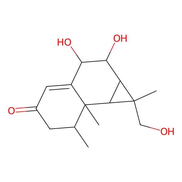 2D Structure of 2,3-Dihydroxy-1-(hydroxymethyl)-1,7,7a-trimethyl-1a,2,3,6,7,7b-hexahydrocyclopropa[a]naphthalen-5-one