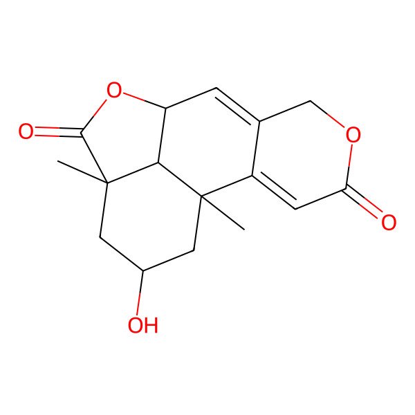 2D Structure of (1S,9R,12S,14S)-14-hydroxy-1,12-dimethyl-5,10-dioxatetracyclo[7.6.1.02,7.012,16]hexadeca-2,7-diene-4,11-dione