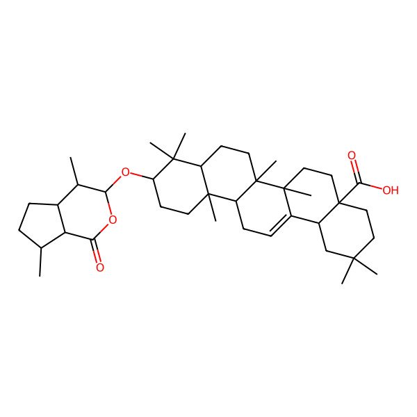 2D Structure of (4aS,6aR,6aS,6bR,8aR,10S,12aR,14bS)-10-[[(3S,4S,4aS,7S,7aR)-4,7-dimethyl-1-oxo-4,4a,5,6,7,7a-hexahydro-3H-cyclopenta[c]pyran-3-yl]oxy]-2,2,6a,6b,9,9,12a-heptamethyl-1,3,4,5,6,6a,7,8,8a,10,11,12,13,14b-tetradecahydropicene-4a-carboxylic acid