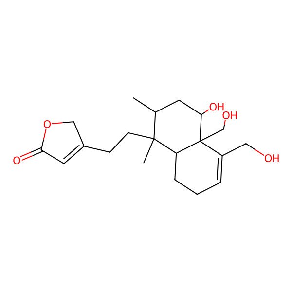 2D Structure of 3-[2-[4-hydroxy-4a,5-bis(hydroxymethyl)-1,2-dimethyl-2,3,4,7,8,8a-hexahydronaphthalen-1-yl]ethyl]-2H-furan-5-one