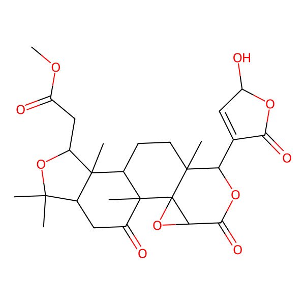 2D Structure of methyl 2-[(1R,2R,4S,7R,8S,11R,12R,13R,16R)-7-[(2R)-2-hydroxy-5-oxo-2H-furan-4-yl]-1,8,12,15,15-pentamethyl-5,18-dioxo-3,6,14-trioxapentacyclo[9.7.0.02,4.02,8.012,16]octadecan-13-yl]acetate