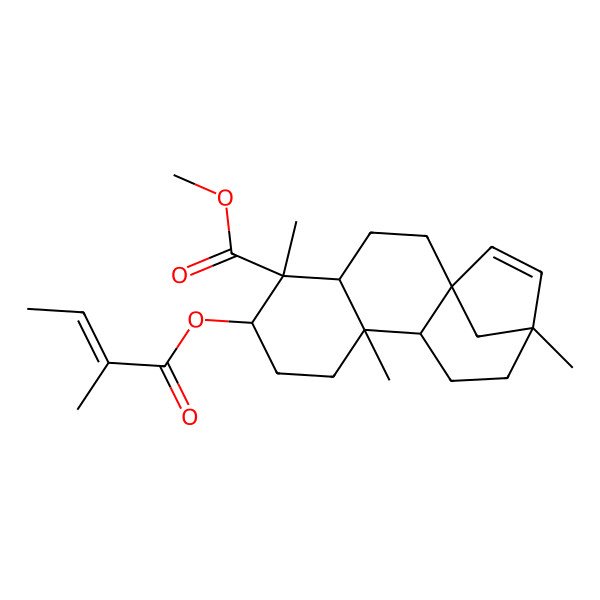2D Structure of Methyl 5,9,13-trimethyl-6-(2-methylbut-2-enoyloxy)tetracyclo[11.2.1.01,10.04,9]hexadec-14-ene-5-carboxylate