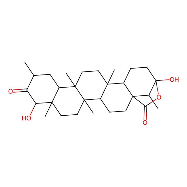 2D Structure of 9,21-Dihydroxy-5,8,11,14,17,24-hexamethyl-22-oxahexacyclo[19.2.1.01,18.04,17.05,14.08,13]tetracosane-10,23-dione