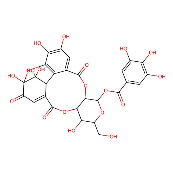 2D Structure of [1,8,17,18,22,22-Hexahydroxy-9-(hydroxymethyl)-2,5,14-trioxo-6,10,13,23-tetraoxapentacyclo[17.3.1.04,21.07,12.015,20]tricosa-3,15,17,19-tetraen-11-yl] 3,4,5-trihydroxybenzoate