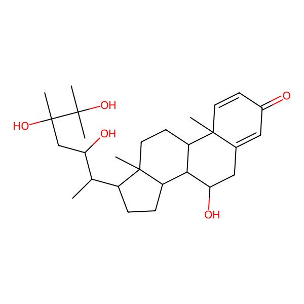 2D Structure of 7-Hydroxy-10,13-dimethyl-17-(3,5,6-trihydroxy-5,6-dimethylheptan-2-yl)-6,7,8,9,11,12,14,15,16,17-decahydrocyclopenta[a]phenanthren-3-one