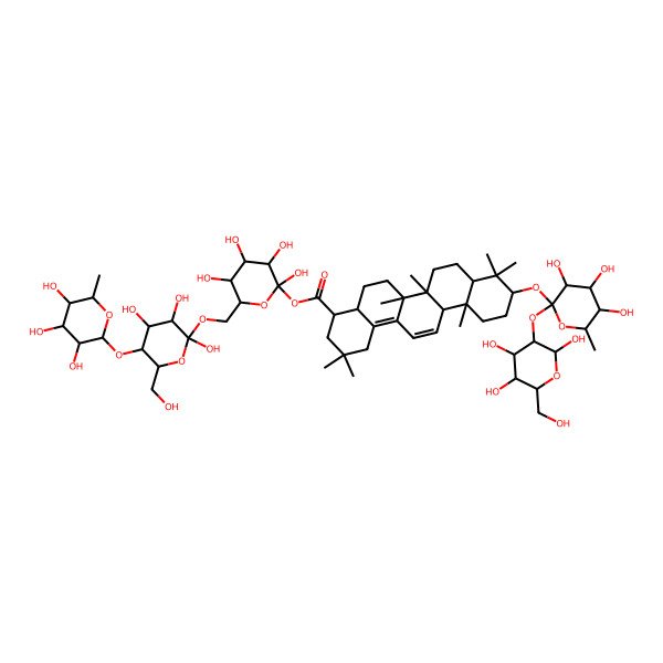 2D Structure of [(2R,3S,5S)-2,3,4,5-tetrahydroxy-6-[[(2S,3S,5S)-2,3,4-trihydroxy-6-(hydroxymethyl)-5-[(3S,4S,5S,6R)-3,4,5-trihydroxy-6-methyloxan-2-yl]oxyoxan-2-yl]oxymethyl]oxan-2-yl] (4R,6aS,6bR,10S,12aS)-2,2,6a,6b,9,9,12a-heptamethyl-10-[(3S,4S,5S,6R)-3,4,5-trihydroxy-6-methyl-2-[(2S,3S,5S)-2,4,5-trihydroxy-6-(hydroxymethyl)oxan-3-yl]oxyoxan-2-yl]oxy-3,4,4a,5,6,6a,7,8,8a,10,11,12-dodecahydro-1H-picene-4-carboxylate