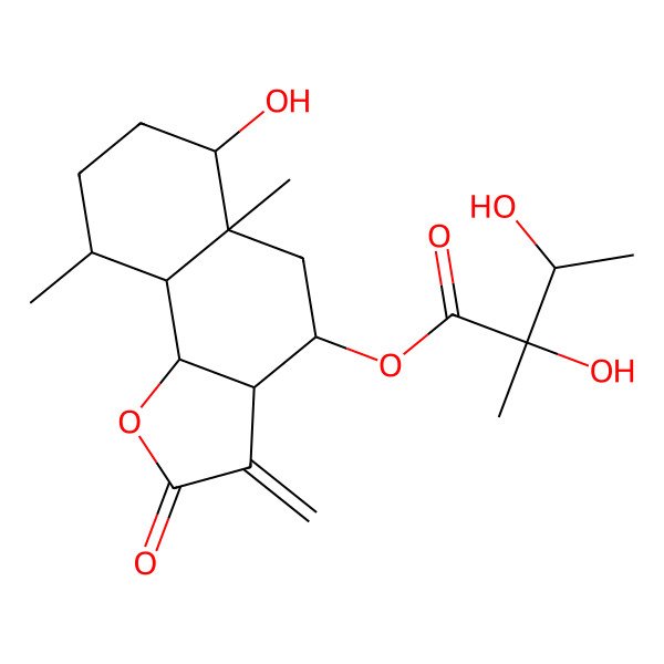 2D Structure of (6-hydroxy-5a,9-dimethyl-3-methylidene-2-oxo-4,5,6,7,8,9,9a,9b-octahydro-3aH-benzo[g][1]benzofuran-4-yl) 2,3-dihydroxy-2-methylbutanoate