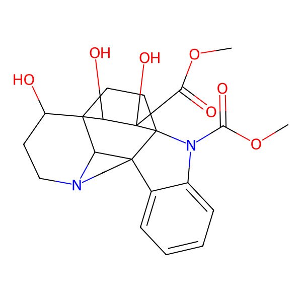 2D Structure of Dimethyl 15,17,18-trihydroxy-2,12-diazahexacyclo[14.2.2.19,12.01,9.03,8.016,21]henicosa-3,5,7-triene-2,18-dicarboxylate