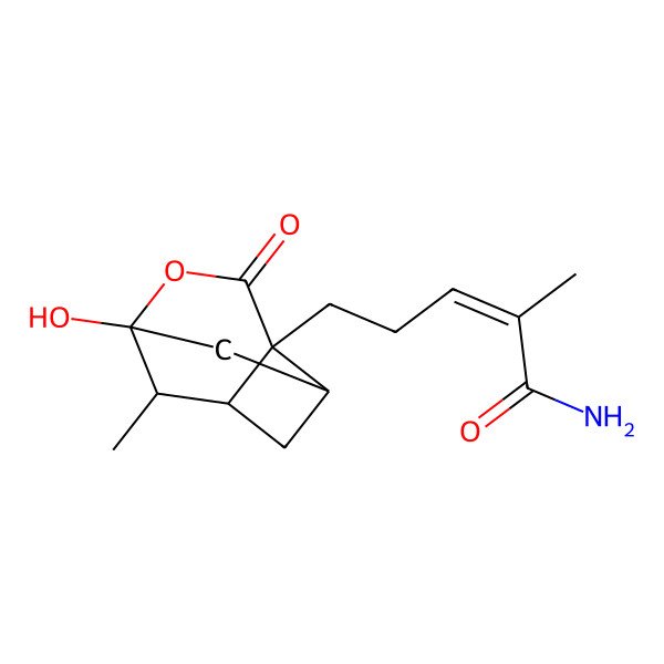 2D Structure of (E)-5-[(1R,2S,5R,6S,7S)-5-hydroxy-6-methyl-3-oxo-4-oxatricyclo[3.3.1.02,7]nonan-2-yl]-2-methylpent-2-enamide