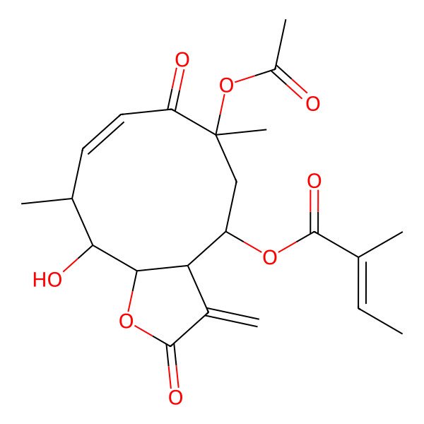 2D Structure of [(3aR,4R,6S,8Z,10R,11S,11aS)-6-acetyloxy-11-hydroxy-6,10-dimethyl-3-methylidene-2,7-dioxo-3a,4,5,10,11,11a-hexahydrocyclodeca[b]furan-4-yl] (Z)-2-methylbut-2-enoate
