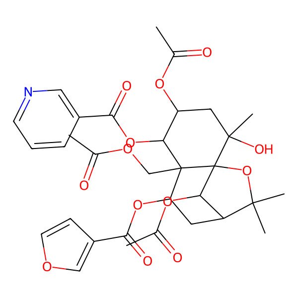 2D Structure of [(1R,2S,4S,5S,6S,7S,9S,12S)-4,12-diacetyloxy-6-(acetyloxymethyl)-7-(furan-3-carbonyloxy)-2-hydroxy-2,10,10-trimethyl-11-oxatricyclo[7.2.1.01,6]dodecan-5-yl] pyridine-3-carboxylate