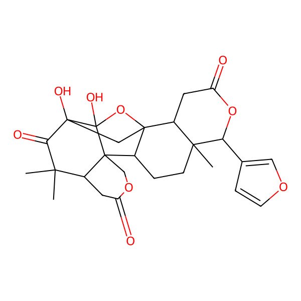 2D Structure of (1S,2R,6R,7R,10R,11S,16S,19R,20R)-6-(furan-3-yl)-19,20-dihydroxy-7,17,17-trimethyl-5,13,21-trioxahexacyclo[17.2.1.01,10.02,7.011,16.011,20]docosane-4,14,18-trione