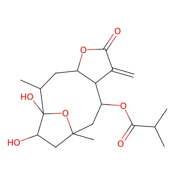 2D Structure of [(1S,2S,4R,8S,9R,11S,13R)-1,13-dihydroxy-2,11-dimethyl-7-methylidene-6-oxo-5,14-dioxatricyclo[9.2.1.04,8]tetradecan-9-yl] 2-methylpropanoate