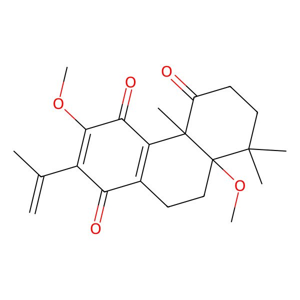 2D Structure of (4bR,8aR)-3,8a-dimethoxy-4b,8,8-trimethyl-2-prop-1-en-2-yl-6,7,9,10-tetrahydrophenanthrene-1,4,5-trione