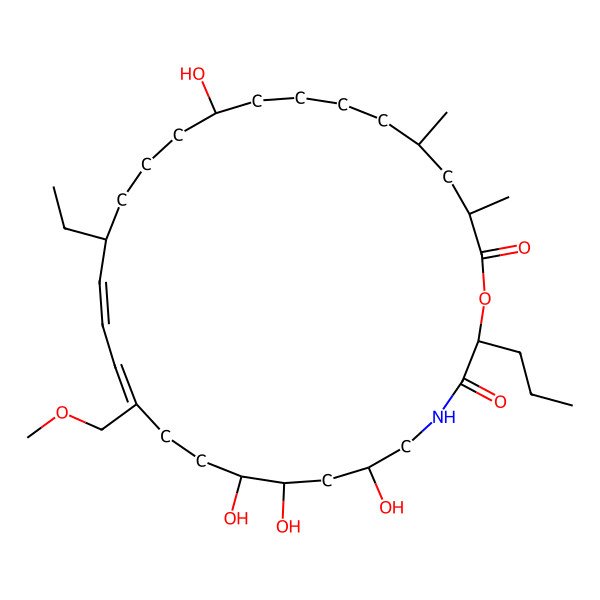 2D Structure of (2S,6S,8S,9R,12Z,14E,16S,20S,25S,27S)-16-ethyl-6,8,9,20-tetrahydroxy-12-(methoxymethyl)-25,27-dimethyl-2-propyl-1-oxa-4-azacyclooctacosa-12,14-diene-3,28-dione