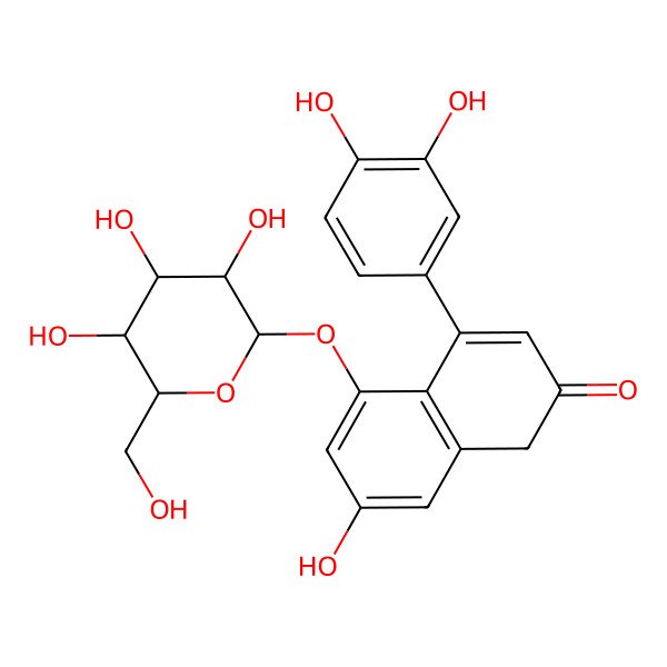 2D Structure of 4-(3,4-dihydroxyphenyl)-7-hydroxy-5-[(3R,4S,5S,6R)-3,4,5-trihydroxy-6-(hydroxymethyl)oxan-2-yl]oxy-1H-naphthalen-2-one
