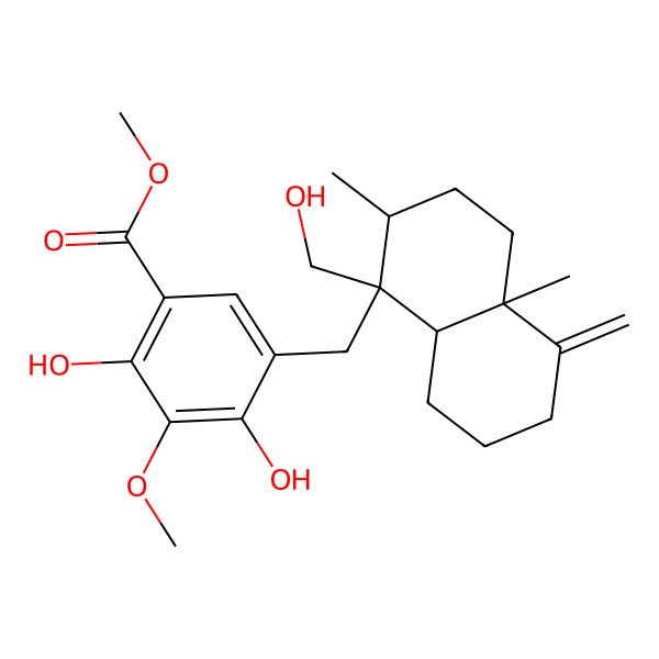 2D Structure of methyl 2,4-dihydroxy-5-[[1-(hydroxymethyl)-2,4a-dimethyl-5-methylidene-3,4,6,7,8,8a-hexahydro-2H-naphthalen-1-yl]methyl]-3-methoxybenzoate