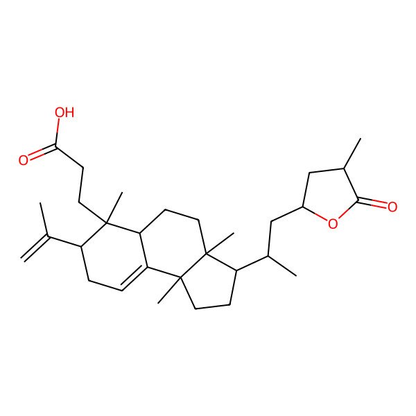 2D Structure of 3-[3a,6,9b-Trimethyl-3-[1-(4-methyl-5-oxooxolan-2-yl)propan-2-yl]-7-prop-1-en-2-yl-1,2,3,4,5,5a,7,8-octahydrocyclopenta[a]naphthalen-6-yl]propanoic acid
