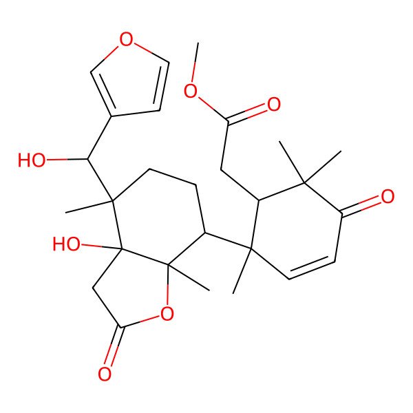 2D Structure of methyl 2-[(1R,2S)-2-[(3aR,4S,7R,7aR)-4-[(R)-furan-3-yl(hydroxy)methyl]-3a-hydroxy-4,7a-dimethyl-2-oxo-3,5,6,7-tetrahydro-1-benzofuran-7-yl]-2,6,6-trimethyl-5-oxocyclohex-3-en-1-yl]acetate