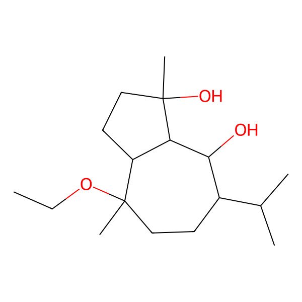 2D Structure of (1S,3aR,4R,7S,8R,8aR)-4-ethoxy-1,4-dimethyl-7-propan-2-yl-2,3,3a,5,6,7,8,8a-octahydroazulene-1,8-diol