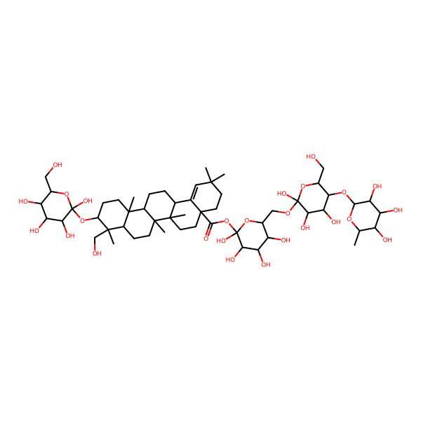 2D Structure of [(2R,3S,5S)-2,3,4,5-tetrahydroxy-6-[[(2S,3S,5S)-2,3,4-trihydroxy-6-(hydroxymethyl)-5-[(3S,4S,5S,6R)-3,4,5-trihydroxy-6-methyloxan-2-yl]oxyoxan-2-yl]oxymethyl]oxan-2-yl] (4aS,6aR,6bR,9R,10S,12aR,14aS)-9-(hydroxymethyl)-2,2,6a,6b,9,12a-hexamethyl-10-[(2S,3S,5S)-2,3,4,5-tetrahydroxy-6-(hydroxymethyl)oxan-2-yl]oxy-3,4,5,6,6a,7,8,8a,10,11,12,13,14,14a-tetradecahydropicene-4a-carboxylate