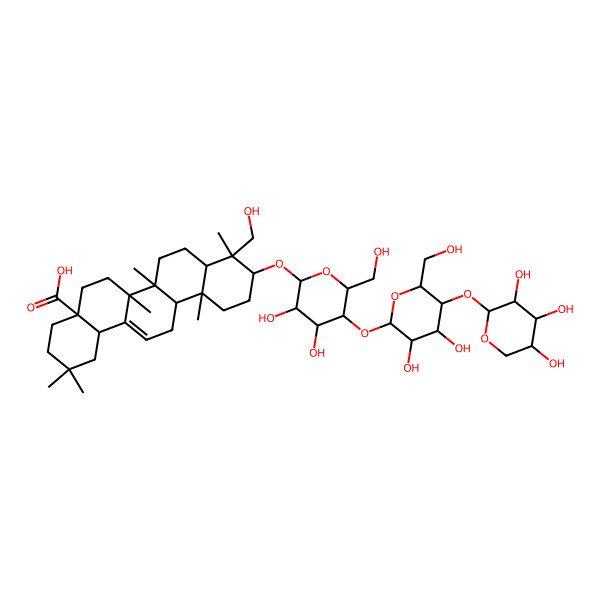 2D Structure of 10-[5-[3,4-Dihydroxy-6-(hydroxymethyl)-5-(3,4,5-trihydroxyoxan-2-yl)oxyoxan-2-yl]oxy-3,4-dihydroxy-6-(hydroxymethyl)oxan-2-yl]oxy-9-(hydroxymethyl)-2,2,6a,6b,9,12a-hexamethyl-1,3,4,5,6,6a,7,8,8a,10,11,12,13,14b-tetradecahydropicene-4a-carboxylic acid