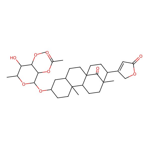 2D Structure of [(2R,3S,4R,5S,6S)-2-[[(1R,4R,6S,9S,10R,13R,14R)-9,13-dimethyl-17-oxo-14-(5-oxo-2H-furan-3-yl)-6-tetracyclo[11.3.1.01,10.04,9]heptadecanyl]oxy]-5-hydroxy-4-methoxy-6-methyloxan-3-yl] acetate