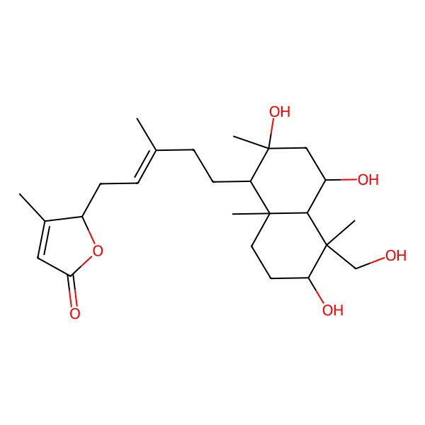 2D Structure of (2S)-2-[(E)-5-[(1R,2R,4S,4aR,5R,6S,8aS)-2,4,6-trihydroxy-5-(hydroxymethyl)-2,5,8a-trimethyl-3,4,4a,6,7,8-hexahydro-1H-naphthalen-1-yl]-3-methylpent-2-enyl]-3-methyl-2H-furan-5-one