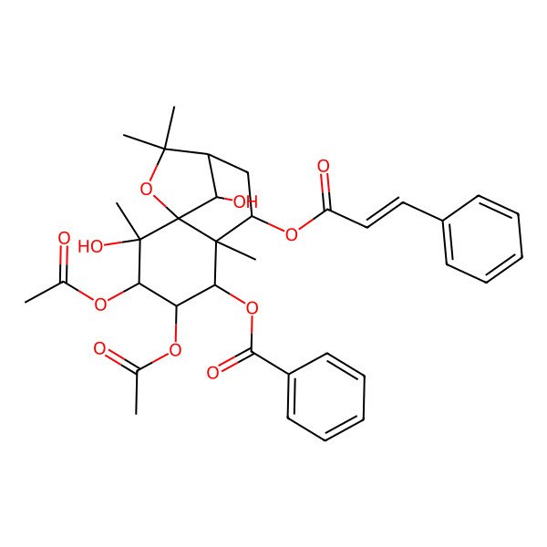 2D Structure of [3,4-Diacetyloxy-2,12-dihydroxy-2,6,10,10-tetramethyl-7-(3-phenylprop-2-enoyloxy)-11-oxatricyclo[7.2.1.01,6]dodecan-5-yl] benzoate