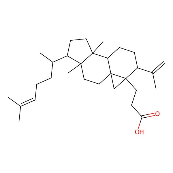 2D Structure of 3-[4,8-Dimethyl-5-(6-methylhept-5-en-2-yl)-12-prop-1-en-2-yl-13-tetracyclo[7.5.0.01,13.04,8]tetradecanyl]propanoic acid