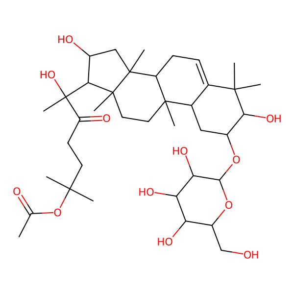 2D Structure of [6-[3,16-dihydroxy-4,4,9,13,14-pentamethyl-2-[3,4,5-trihydroxy-6-(hydroxymethyl)oxan-2-yl]oxy-2,3,7,8,10,11,12,15,16,17-decahydro-1H-cyclopenta[a]phenanthren-17-yl]-6-hydroxy-2-methyl-5-oxoheptan-2-yl] acetate