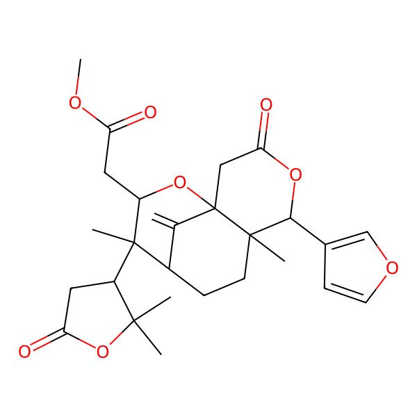 2D Structure of methyl 2-[(1S,5S,6S,9R,10R,11S)-10-[(3S)-2,2-dimethyl-5-oxooxolan-3-yl]-5-(furan-3-yl)-6,10-dimethyl-13-methylidene-3-oxo-4,12-dioxatricyclo[7.3.1.01,6]tridecan-11-yl]acetate