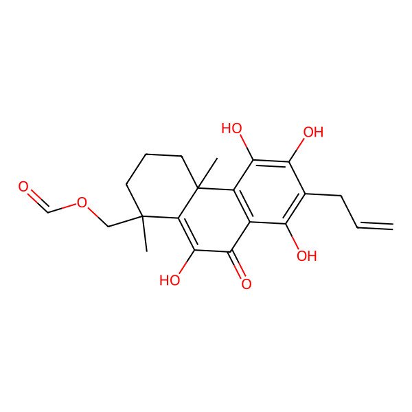 2D Structure of (5,6,8,10-tetrahydroxy-1,4a-dimethyl-9-oxo-7-prop-2-enyl-3,4-dihydro-2H-phenanthren-1-yl)methyl formate 2D Structure of (5,6,8,10-tetrahydroxy-1,4a-dimethyl-9-oxo-7-prop-2-enyl-3,4-dihydro-2H-phenanthren-1-yl)methyl formate