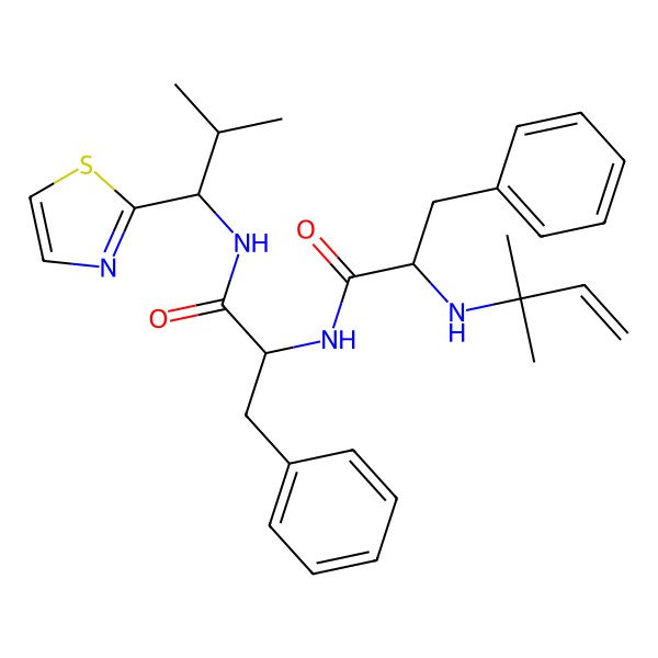 2D Structure of 2-[[2-(2-methylbut-3-en-2-ylamino)-3-phenylpropanoyl]amino]-N-[2-methyl-1-(1,3-thiazol-2-yl)propyl]-3-phenylpropanamide