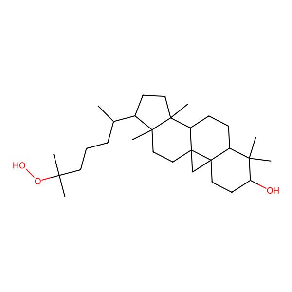 2D Structure of (1S,3R,6S,11S,12S,15R,16R)-15-[(2R)-6-hydroperoxy-6-methylheptan-2-yl]-7,7,12,16-tetramethylpentacyclo[9.7.0.01,3.03,8.012,16]octadecan-6-ol
