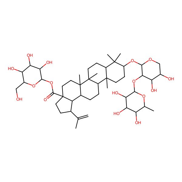 2D Structure of [3,4,5-Trihydroxy-6-(hydroxymethyl)oxan-2-yl] 9-[4,5-dihydroxy-3-(3,4,5-trihydroxy-6-methyloxan-2-yl)oxyoxan-2-yl]oxy-5a,5b,8,8,11a-pentamethyl-1-prop-1-en-2-yl-1,2,3,4,5,6,7,7a,9,10,11,11b,12,13,13a,13b-hexadecahydrocyclopenta[a]chrysene-3a-carboxylate