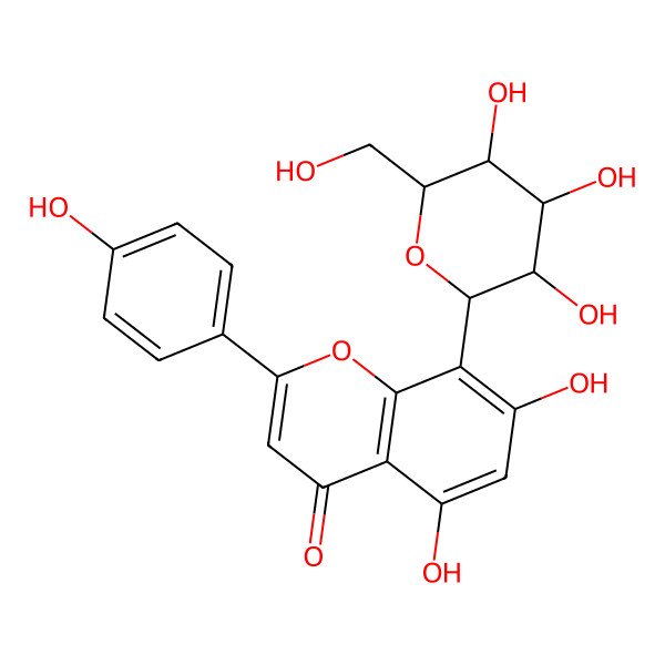 2D Structure of 5,7-dihydroxy-2-(4-hydroxyphenyl)-8-[(2R,3R,4R,5S,6R)-3,4,5-trihydroxy-6-(hydroxymethyl)oxan-2-yl]chromen-4-one