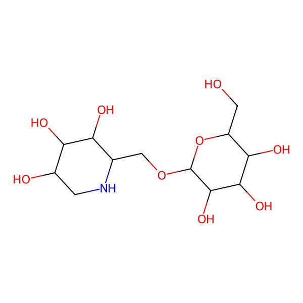 2D Structure of (2R,3R,4R,5S)-2-[[(2S,3R,4S,5R,6R)-3,4,5-trihydroxy-6-(hydroxymethyl)oxan-2-yl]oxymethyl]piperidine-3,4,5-triol