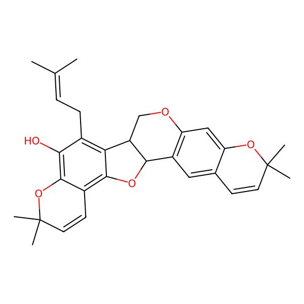 2D Structure of 7,7,20,20-Tetramethyl-16-(3-methylbut-2-enyl)-8,12,19,25-tetraoxahexacyclo[12.11.0.02,11.04,9.015,24.018,23]pentacosa-2(11),3,5,9,15,17,21,23-octaen-17-ol