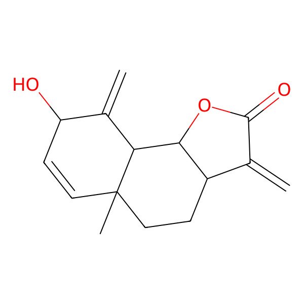 2D Structure of (3aS,5aS,8R,9aR,9bS)-8-hydroxy-5a-methyl-3,9-dimethylidene-3a,4,5,8,9a,9b-hexahydrobenzo[g][1]benzofuran-2-one
