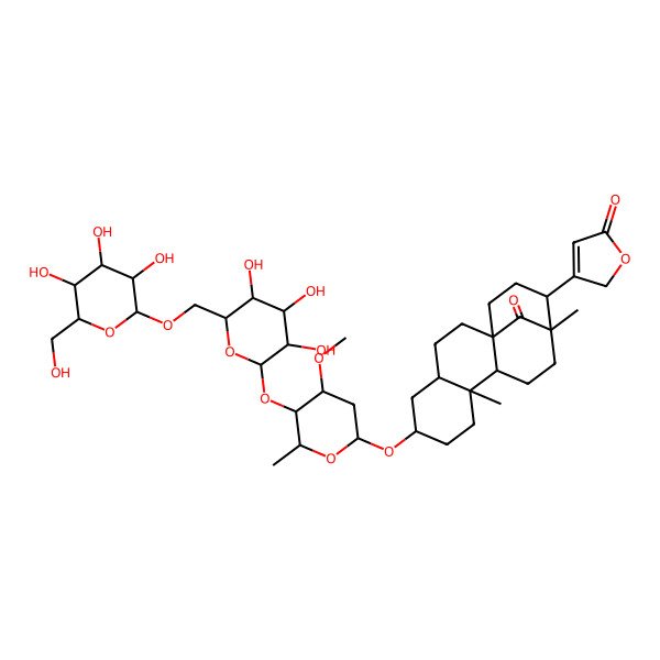 2D Structure of 3-[(1S,4R,6S,9S,10R,13R,14R)-6-[(2R,4R,5S,6R)-4-methoxy-6-methyl-5-[(2S,3R,4S,5S,6R)-3,4,5-trihydroxy-6-[[(2R,3R,4S,5S,6R)-3,4,5-trihydroxy-6-(hydroxymethyl)oxan-2-yl]oxymethyl]oxan-2-yl]oxyoxan-2-yl]oxy-9,13-dimethyl-17-oxo-14-tetracyclo[11.3.1.01,10.04,9]heptadecanyl]-2H-furan-5-one