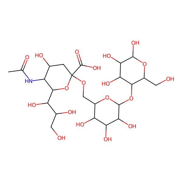 2D Structure of (6R)-5-(acetylamino)-3,5-dideoxy-6-[(1R,2R)-1,2,3-trihydroxypropyl]-beta-L-threo-hex-2-ulopyranonosyl-(2->6)-beta-D-galactopyranosyl-(1->4)-beta-D-glucopyranose