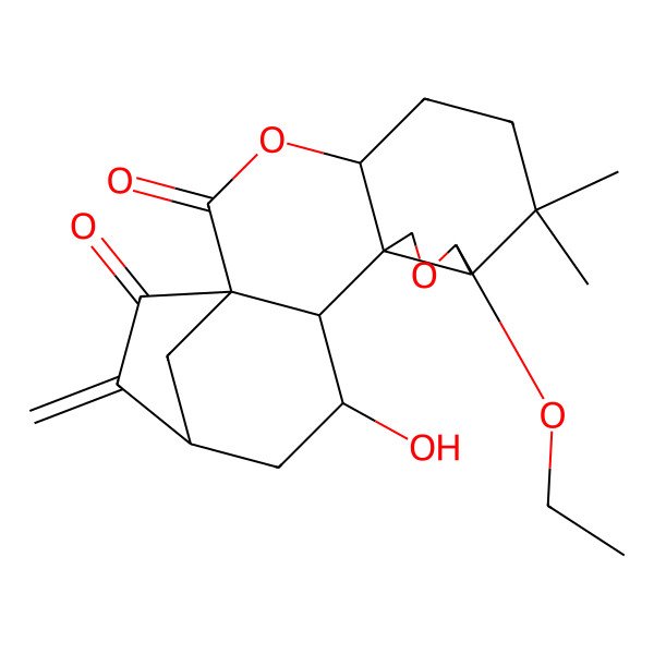 2D Structure of (1S,4S,8R,9R,12S,13S,14S,16S)-9-ethoxy-14-hydroxy-7,7-dimethyl-17-methylidene-3,10-dioxapentacyclo[14.2.1.01,13.04,12.08,12]nonadecane-2,18-dione