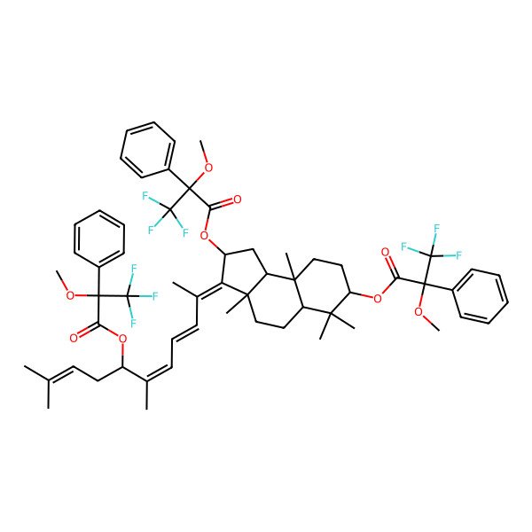 2D Structure of [(2S,3Z,3aS,5aR,7S,9aR,9bS)-3-[(3E,5E,7S)-6,10-dimethyl-7-(3,3,3-trifluoro-2-methoxy-2-phenylpropanoyl)oxyundeca-3,5,9-trien-2-ylidene]-3a,6,6,9a-tetramethyl-2-(3,3,3-trifluoro-2-methoxy-2-phenylpropanoyl)oxy-2,4,5,5a,7,8,9,9b-octahydro-1H-cyclopenta[a]naphthalen-7-yl] 3,3,3-trifluoro-2-methoxy-2-phenylpropanoate