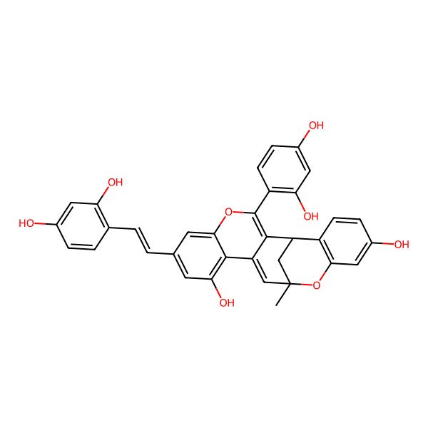 2D Structure of 3-(2,4-dihydroxyphenyl)-7-[(Z)-2-(2,4-dihydroxyphenyl)ethenyl]-13-methyl-4,14-dioxapentacyclo[11.7.1.02,11.05,10.015,20]henicosa-2,5,7,9,11,15(20),16,18-octaene-9,17-diol
