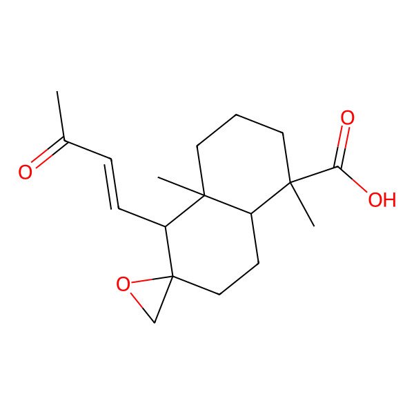 2D Structure of 1,4a-dimethyl-5-(3-oxobut-1-enyl)spiro[3,4,5,7,8,8a-hexahydro-2H-naphthalene-6,2'-oxirane]-1-carboxylic acid
